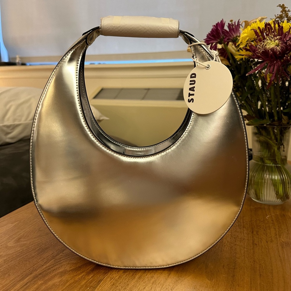 NWT Staud Moon Bag in Silver / Chrome